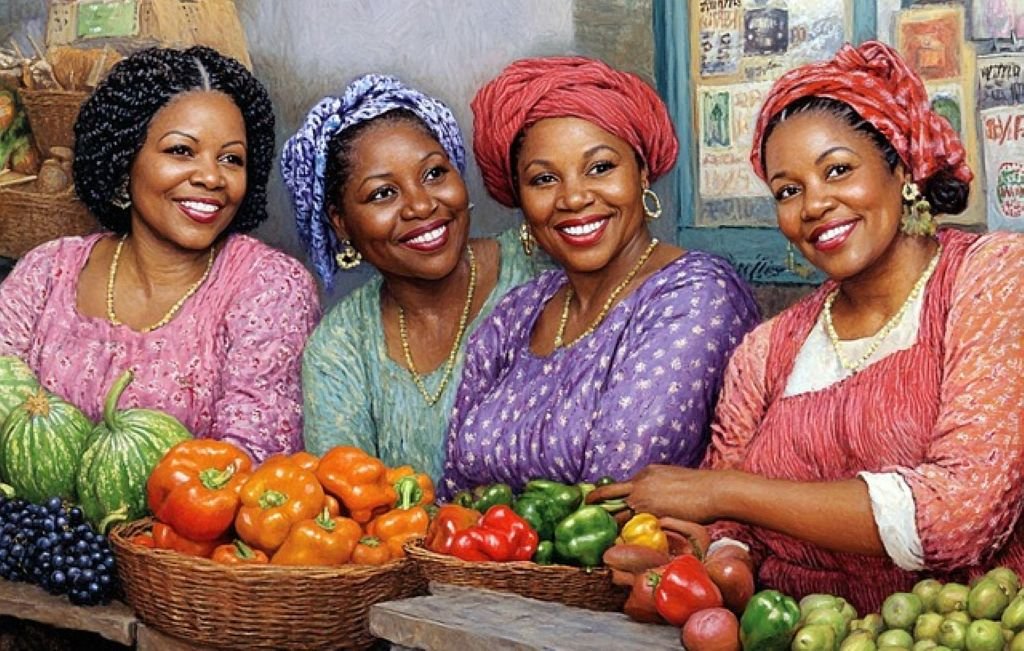 Happy women, trading with smiles and laughter.